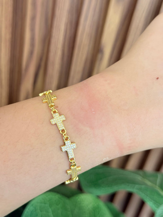 Pulsera cruces zirconia #C122