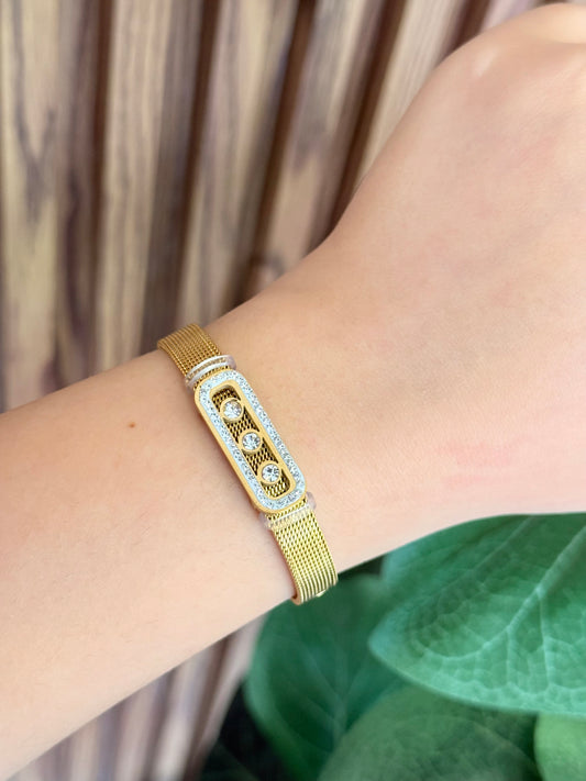 Pulsera 3 circulos zirconia malla #K51