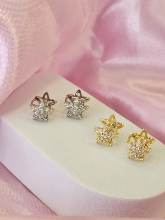Aretes estrellas doble pequeñas zirconia # A31