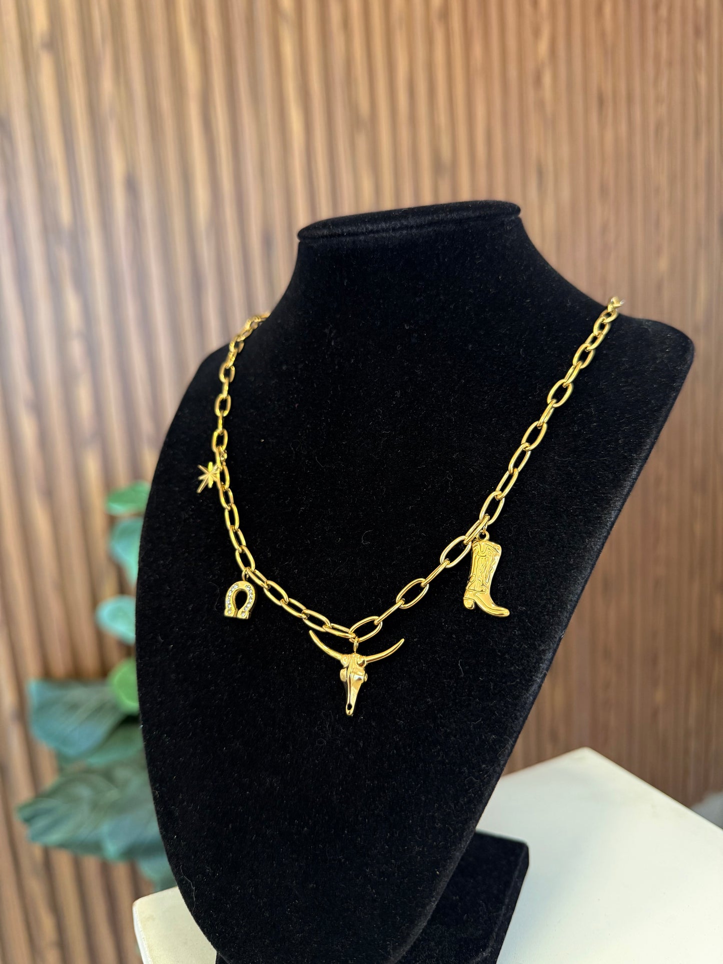 Collar vaquero bota toro herradura destello zirconia #18