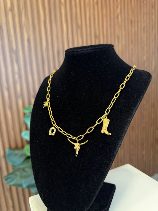 Collar vaquero bota toro herradura destello zirconia #18