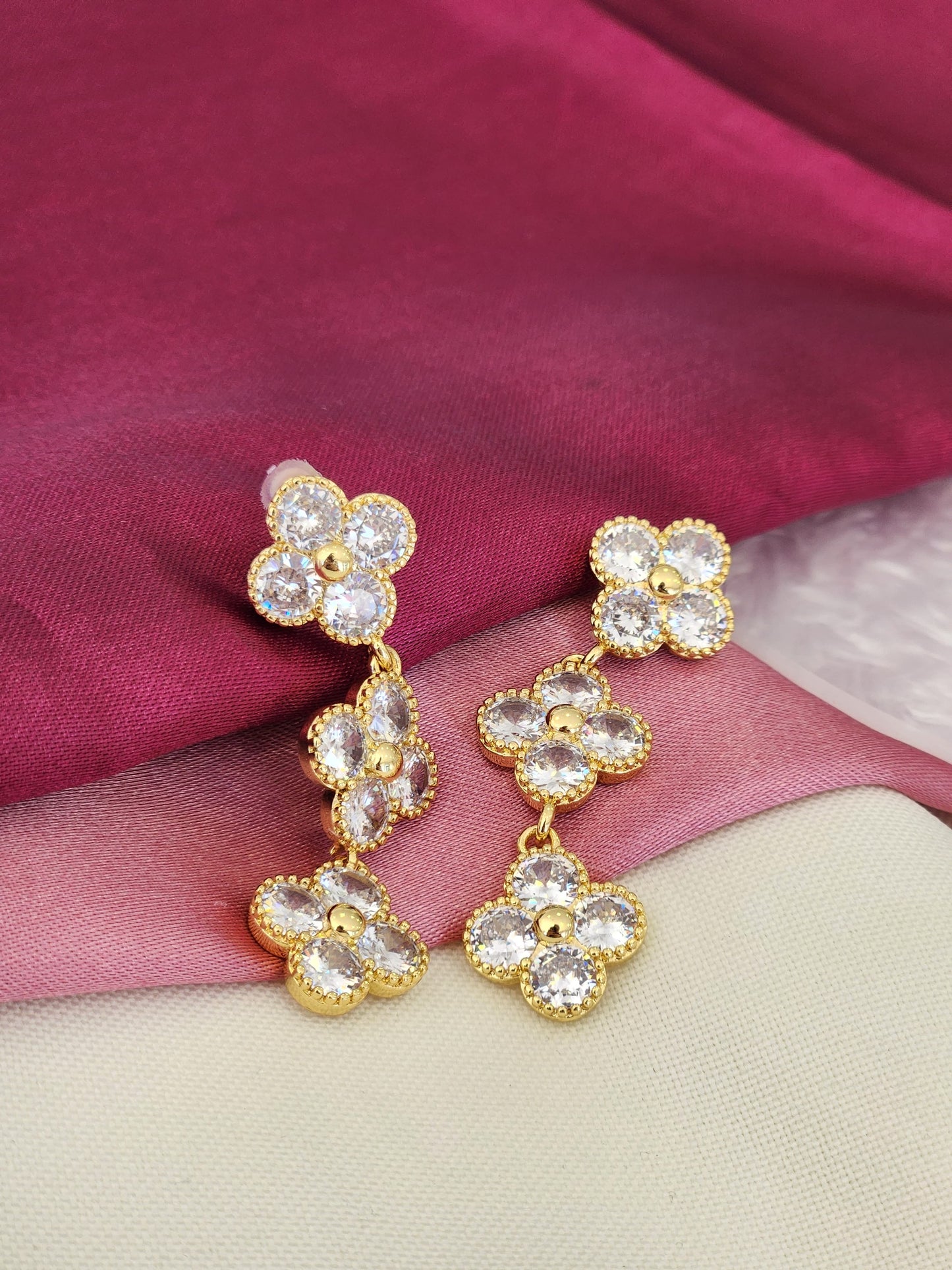 Aretes largos trebol zirconia #A3