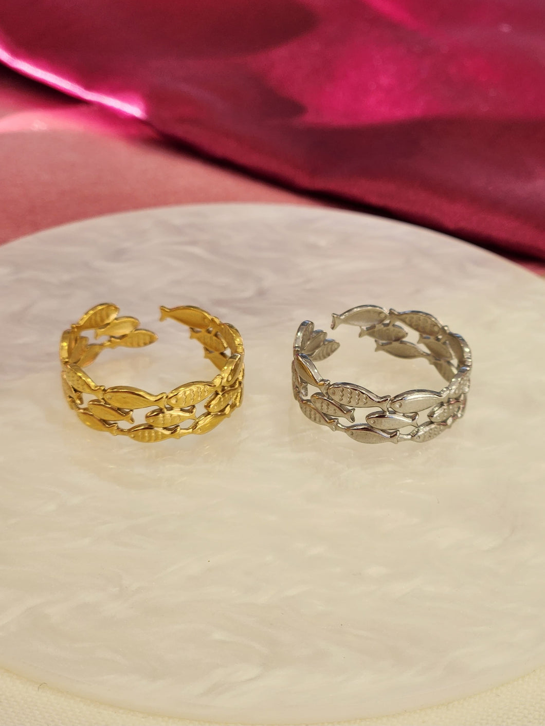 Anillo 3 filas peces #105