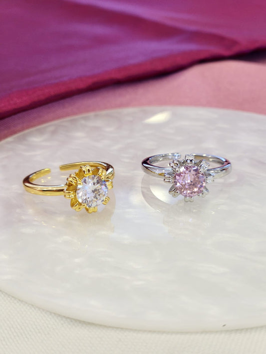 Anillo boton floral zirconia #C124