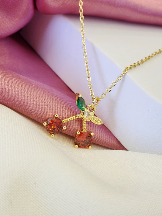 Collar cereza zirconia bordes #GG