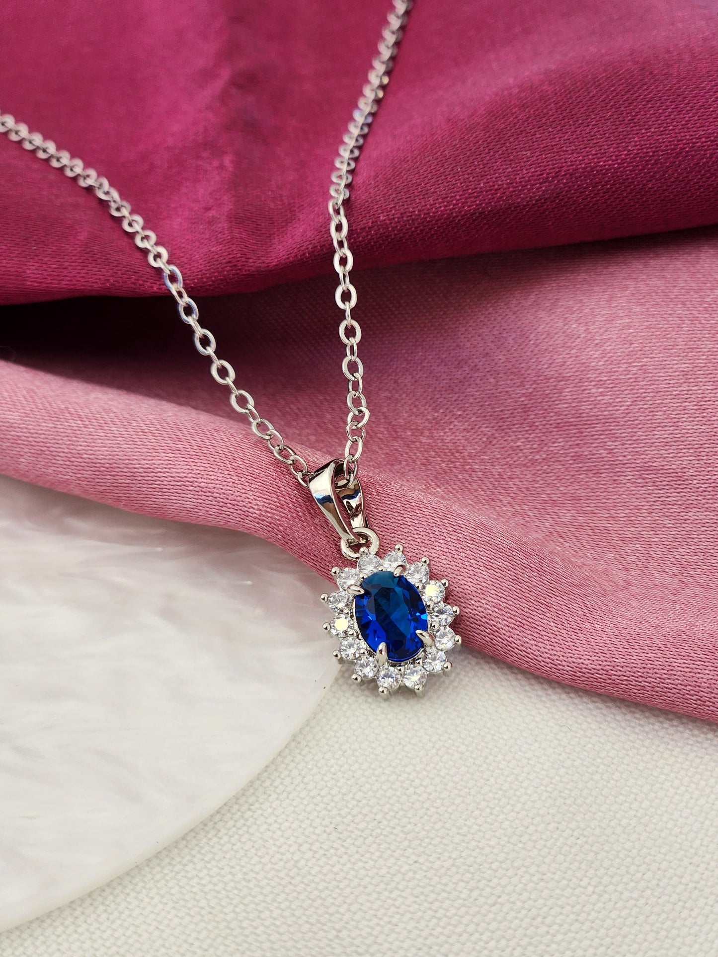 Collar plateado zirconia azul #C196