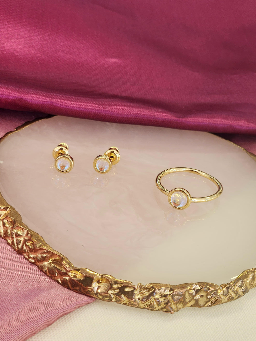 Juego/set aretes y anillo zirconia redonda #00