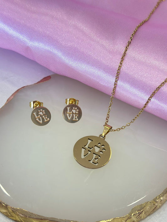 Collar y aretes love patita #2