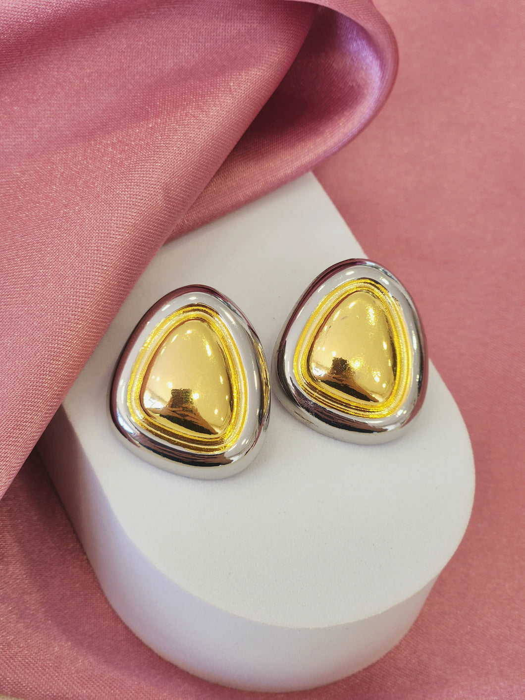 Aretes ovalados triangulares bicolor #G30