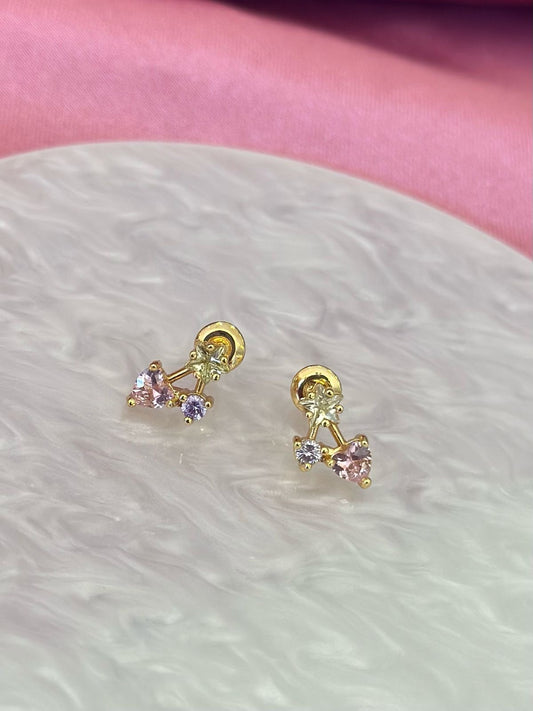 Aretes estrella corazon rosa punto cereza zirconia #C134