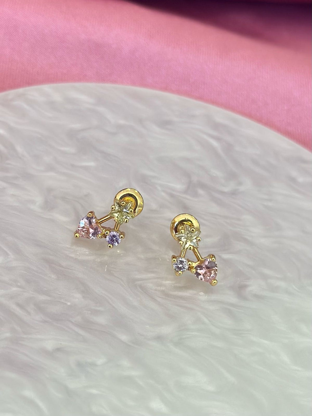 Aretes estrella corazon punto cereza #C134