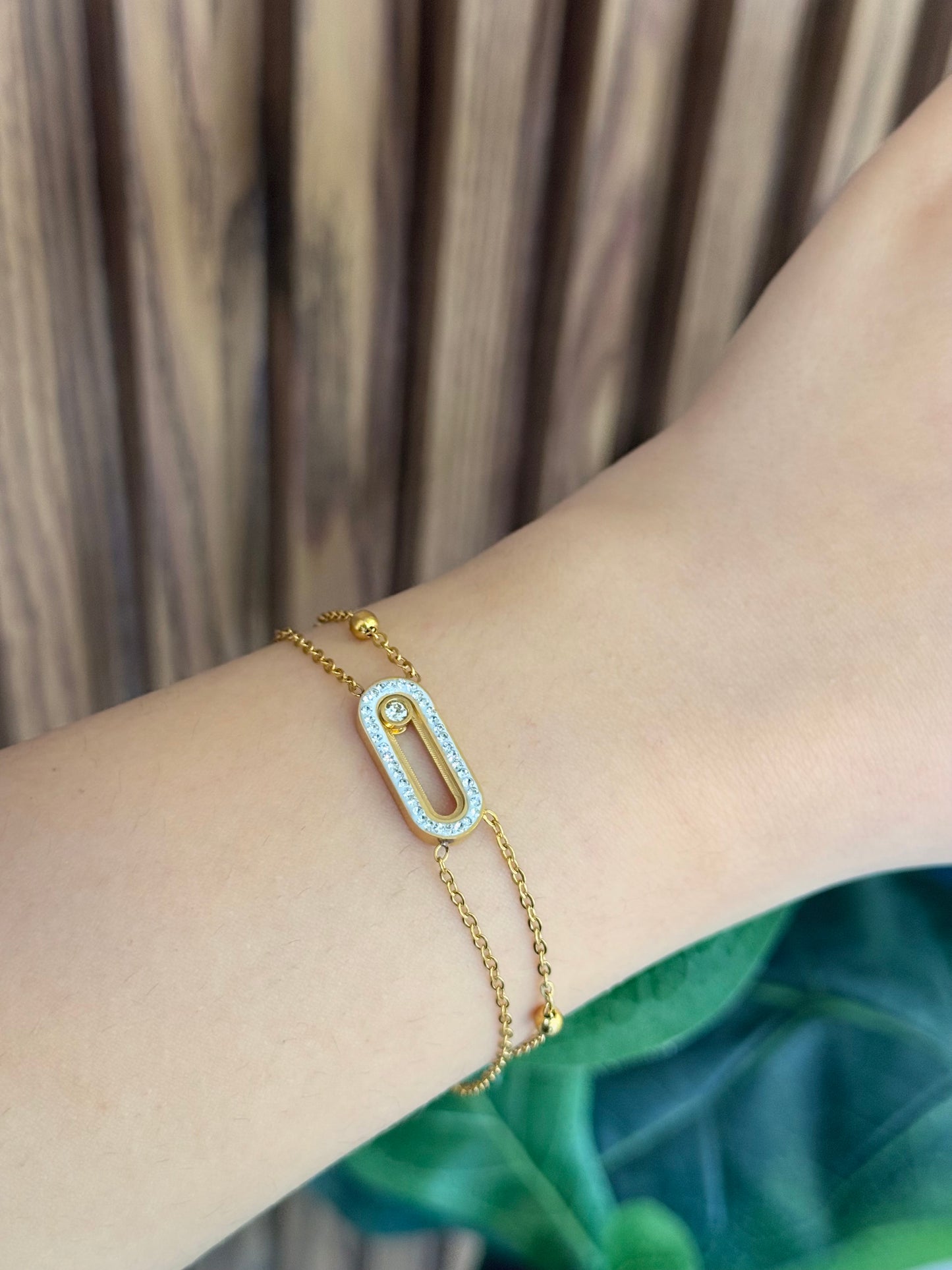 Pulsera ovalado doble zirconia 1 circulo bolitas #K43