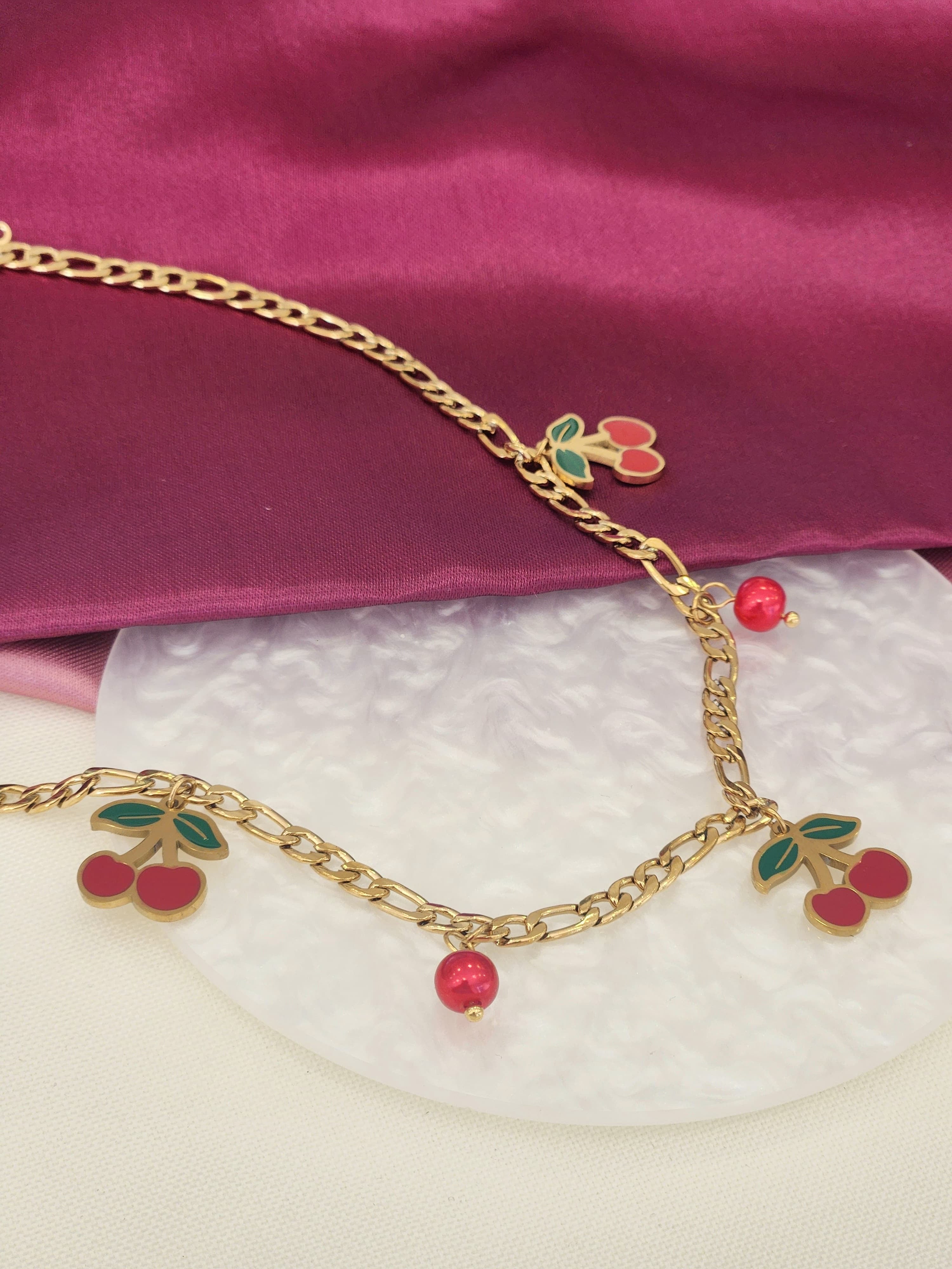 Collar cerezas perlas rojas