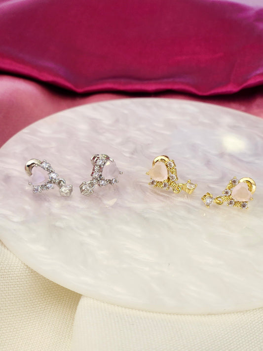 Aretes corazon rosa punto zirconia #C134