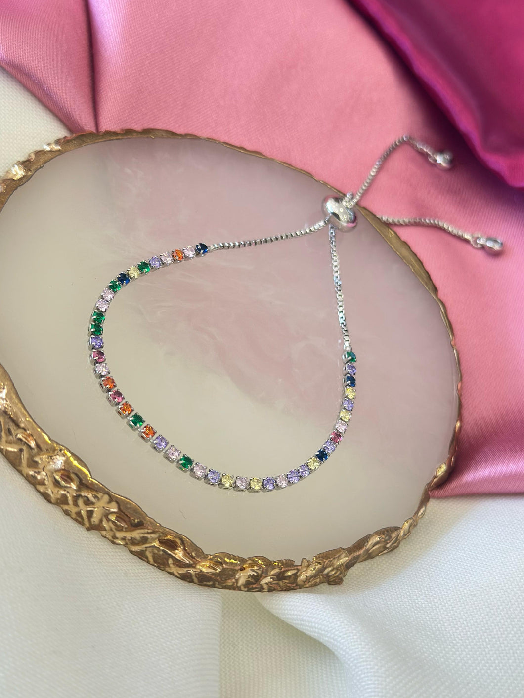 Pulsera plateada linea de colores #24