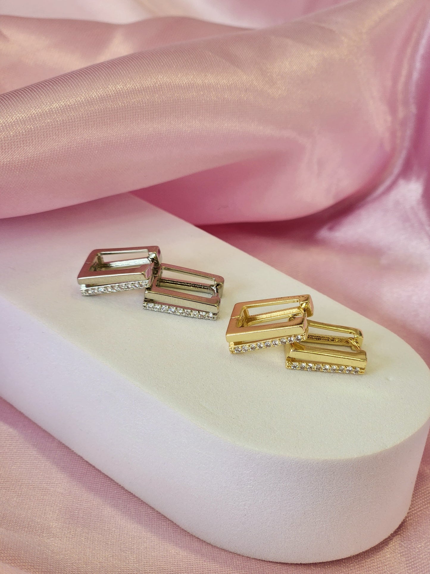 Aretes doble rectangulares zirconia