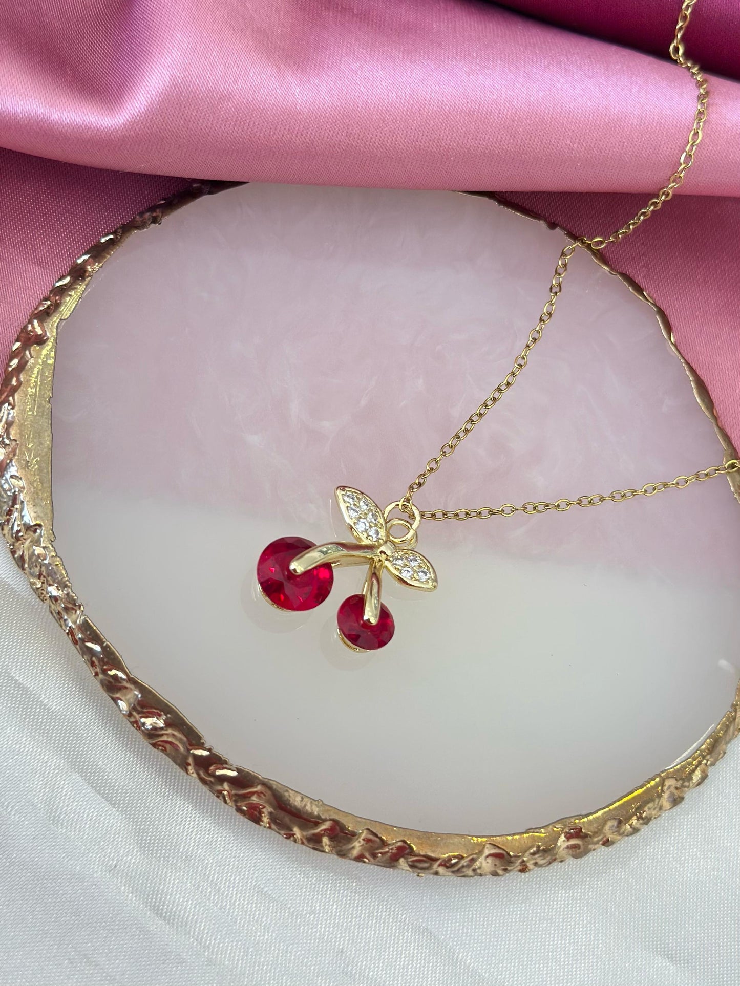 Collar cereza roja zirconias #VV