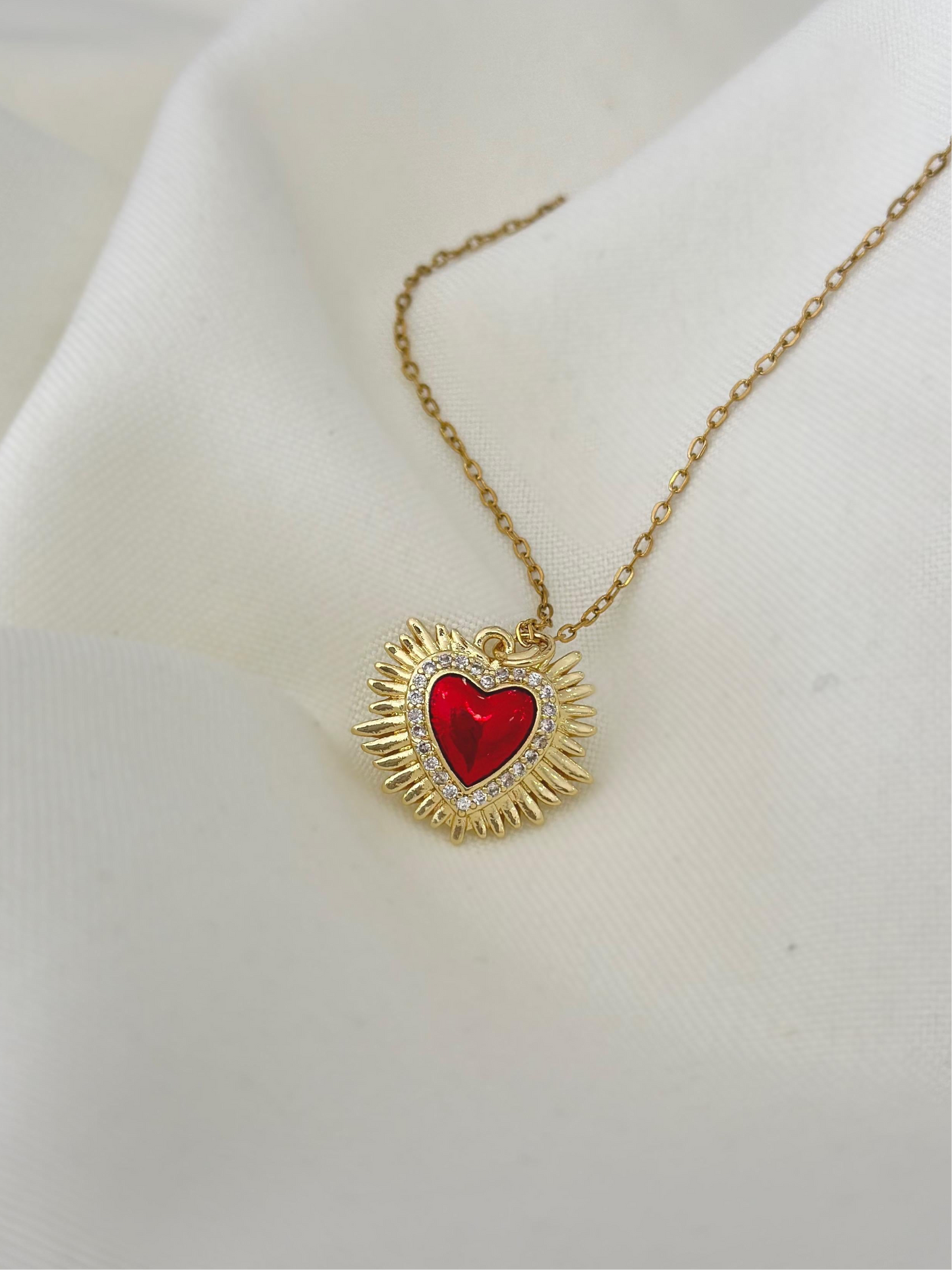 Collar corazon rojo destellos zirconia #X