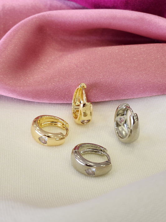 Arracadas lisas con corazon zirconia #B10