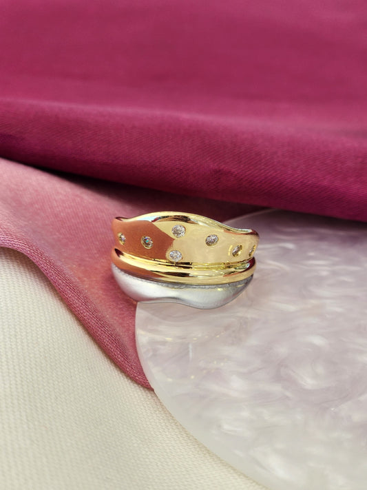 Anillo bicolor puntos zirconia #C113
