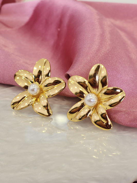 Aretes flor perla central #H18