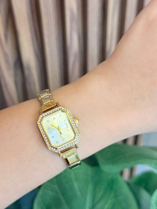 Reloj dorado beige contorno zirconia número 3 # F6