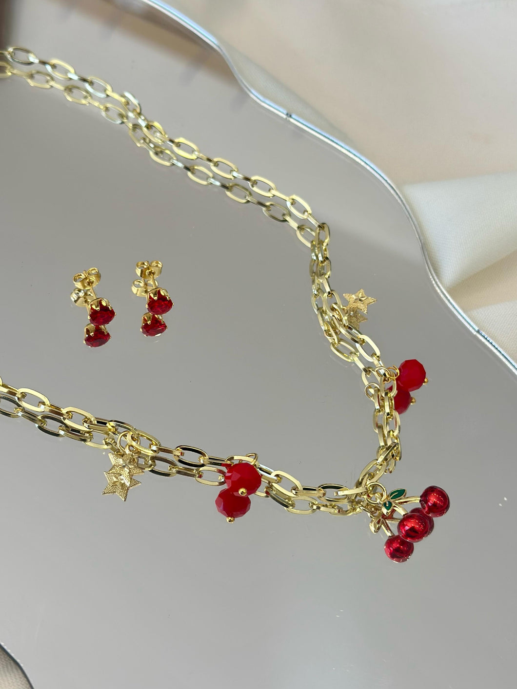 Collar cereza y estrellas colgantes #C144