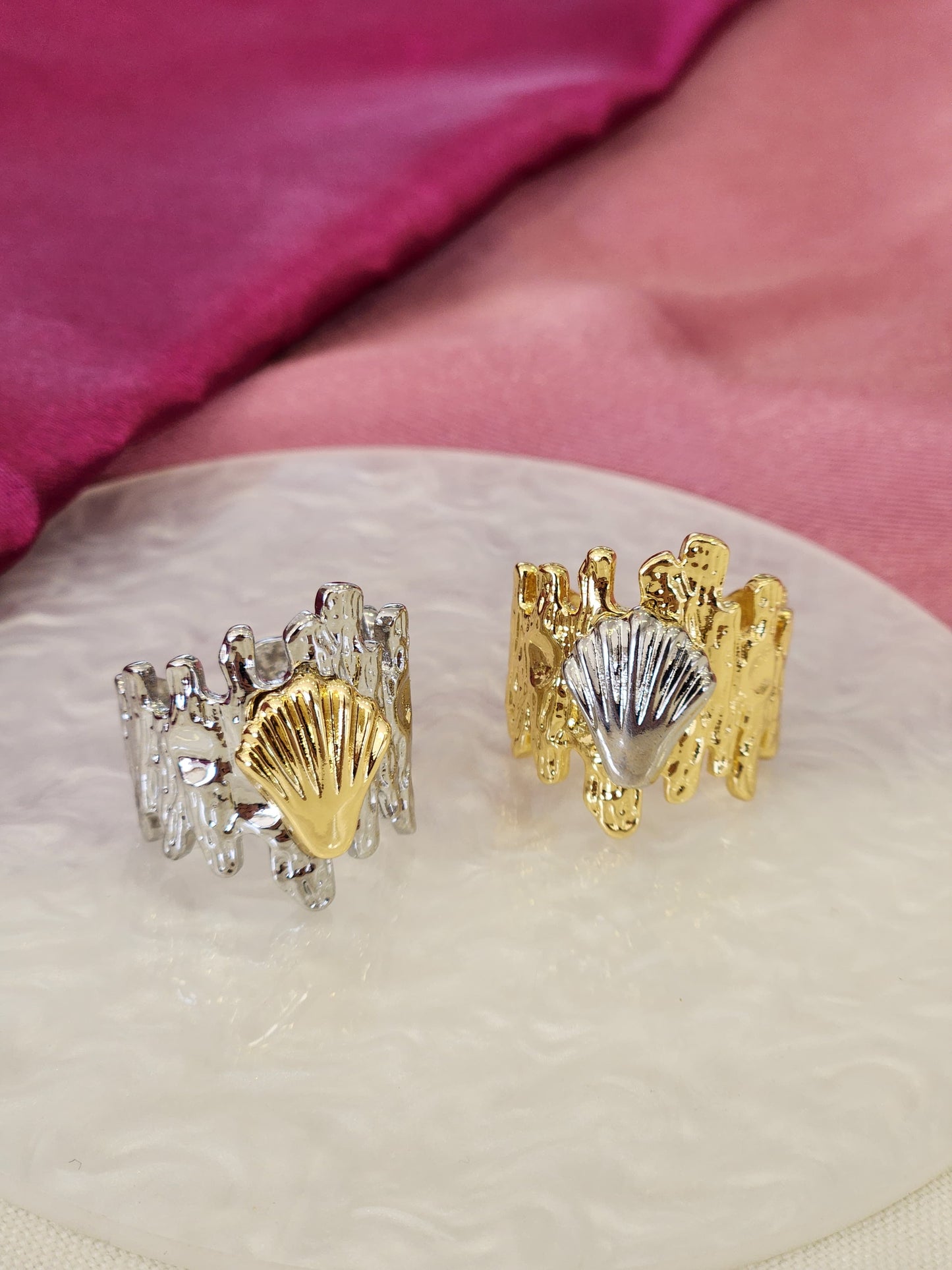 Anillo bicolor concha en algas #H15