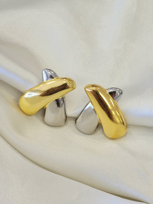 Aretes cruzados bicolor #K38