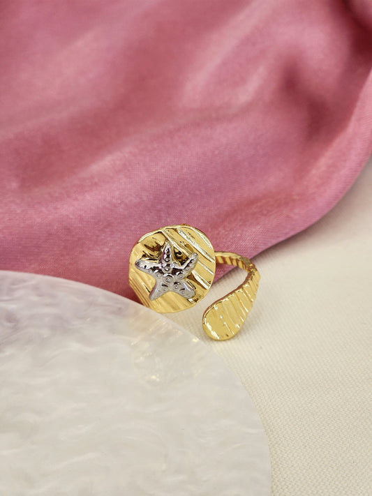 Anillo doble estrella de mar bicolor #A16