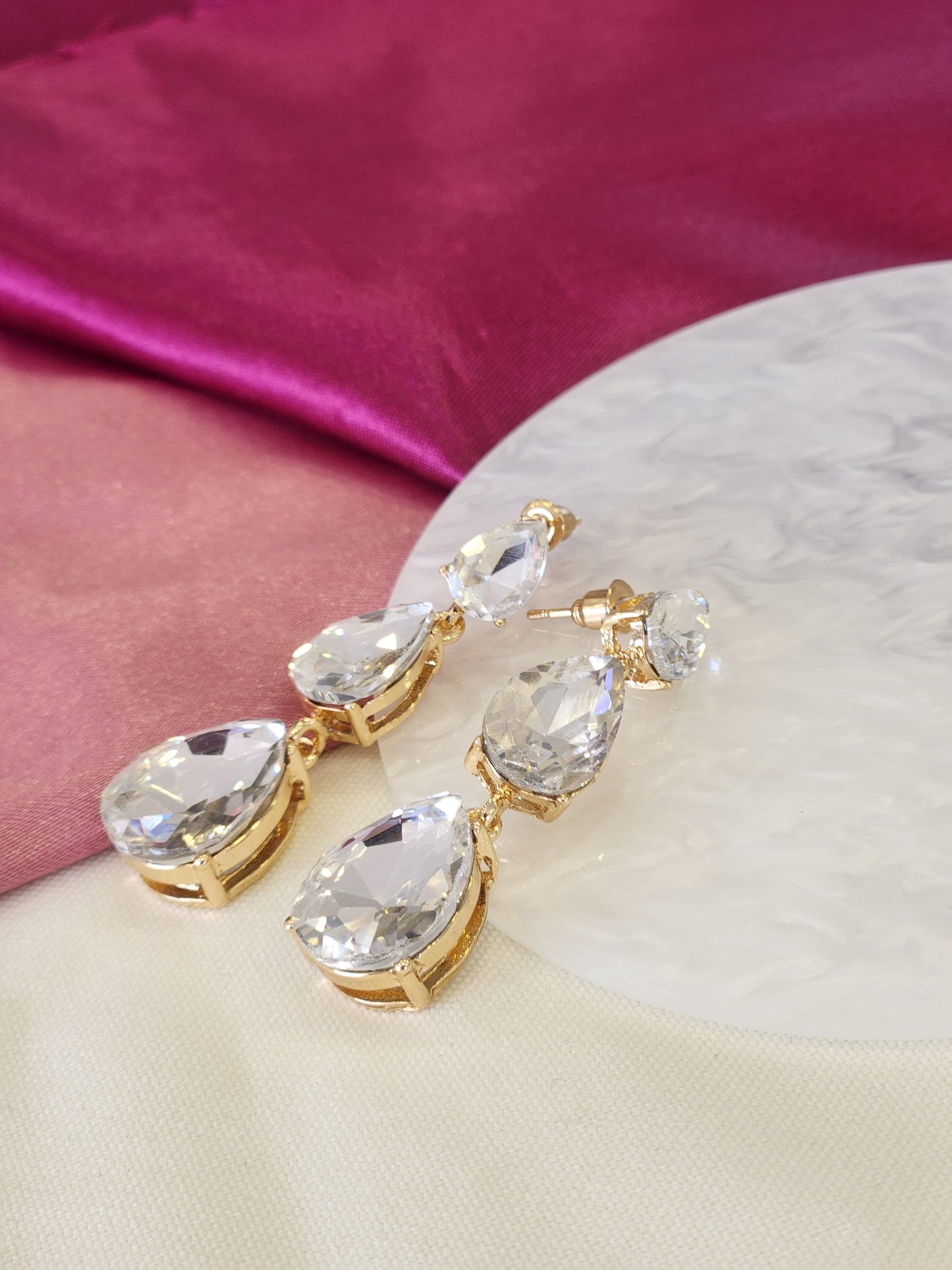 Aretes triple gota zirconia colgante #F45 #F46 #F47