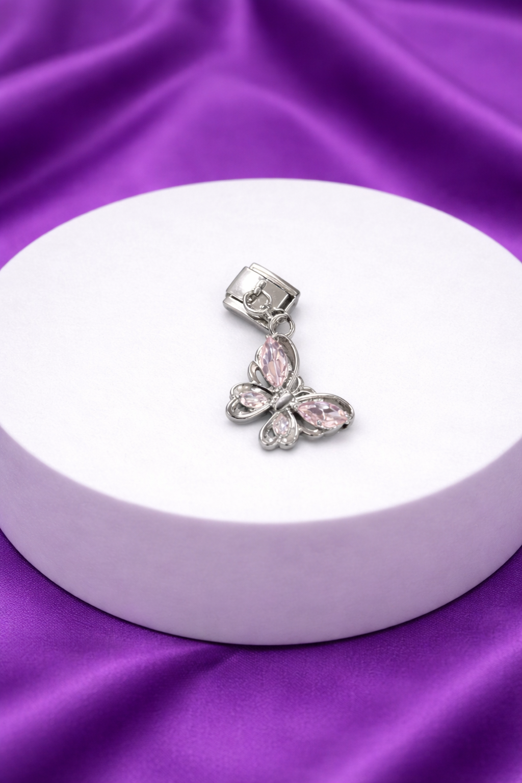 Charm mariposa plateada y rosa #14