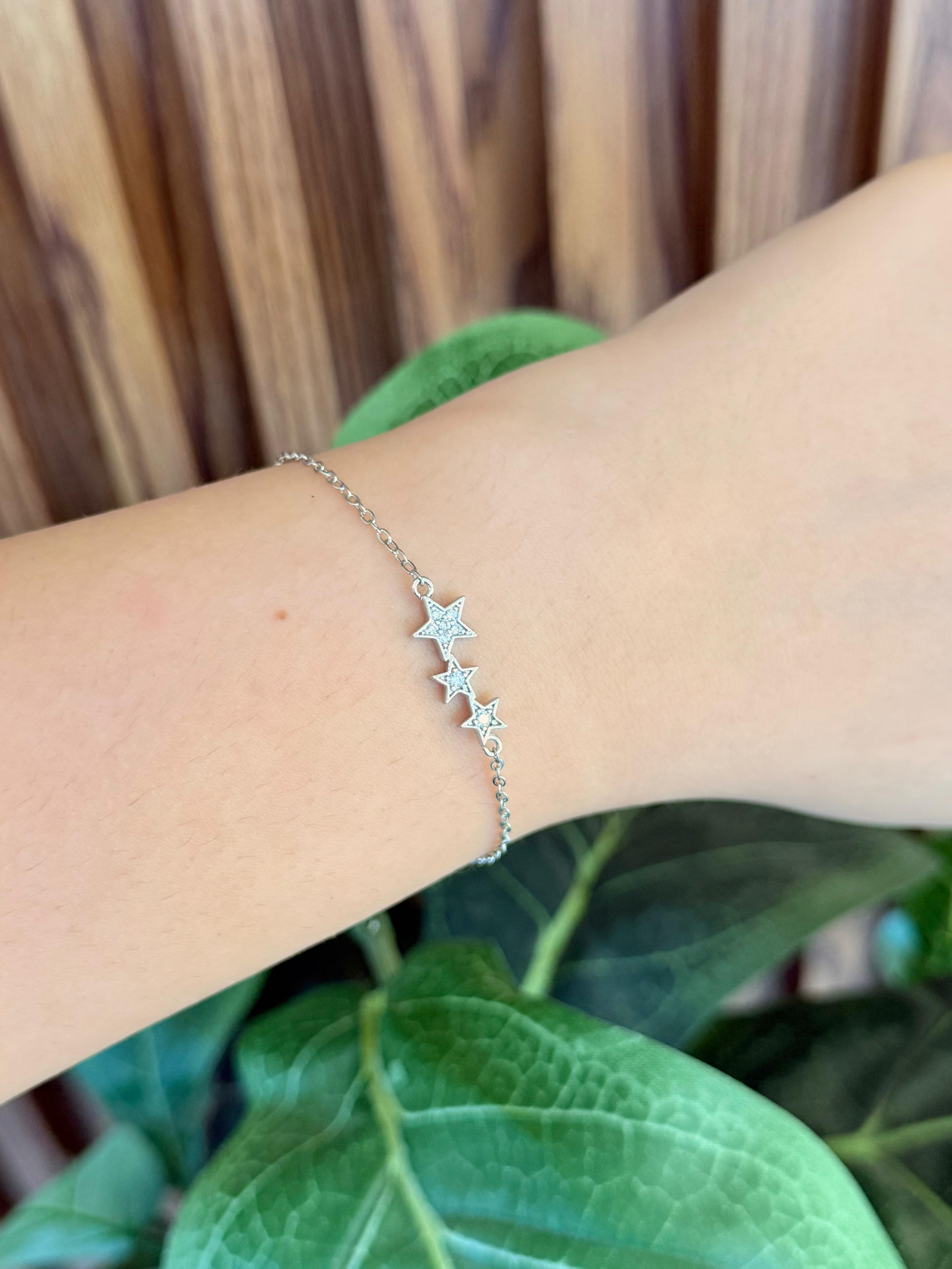 Pulsera tres estrellas zirconia plateada #A23