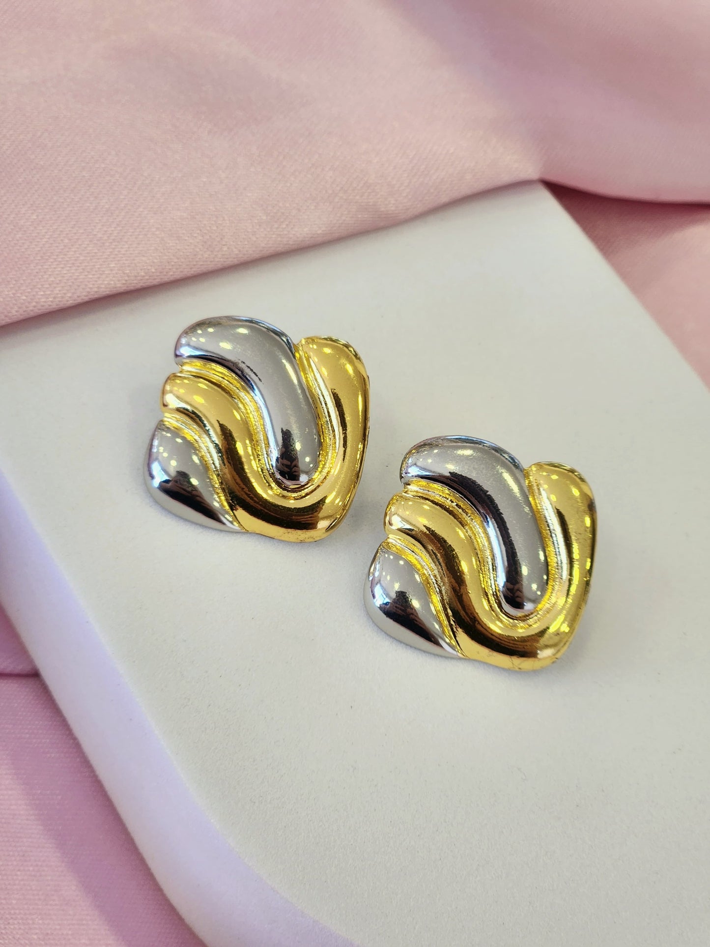 Aretes cuadrados fusionados bicolor #G10