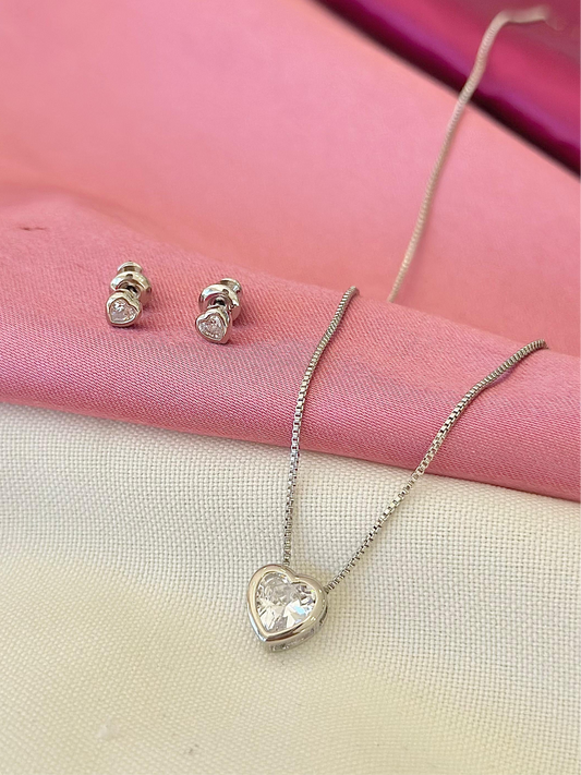 Juego/set corazon plateado cristal zirconia #52