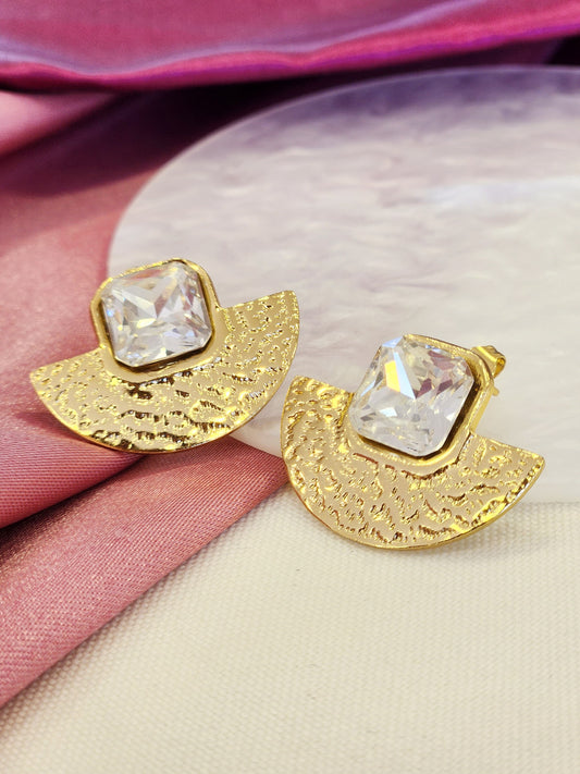 Aretes semi circulo zirconia cuadrada