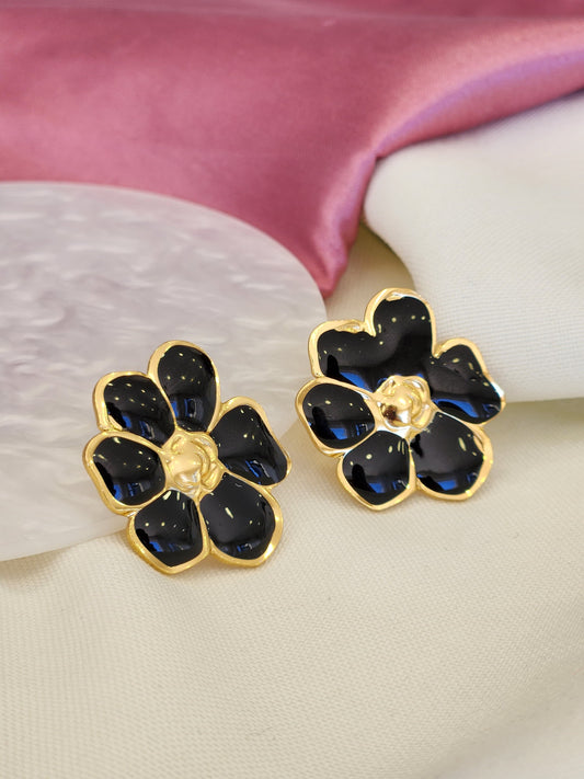 Aretes flores negro #B14
