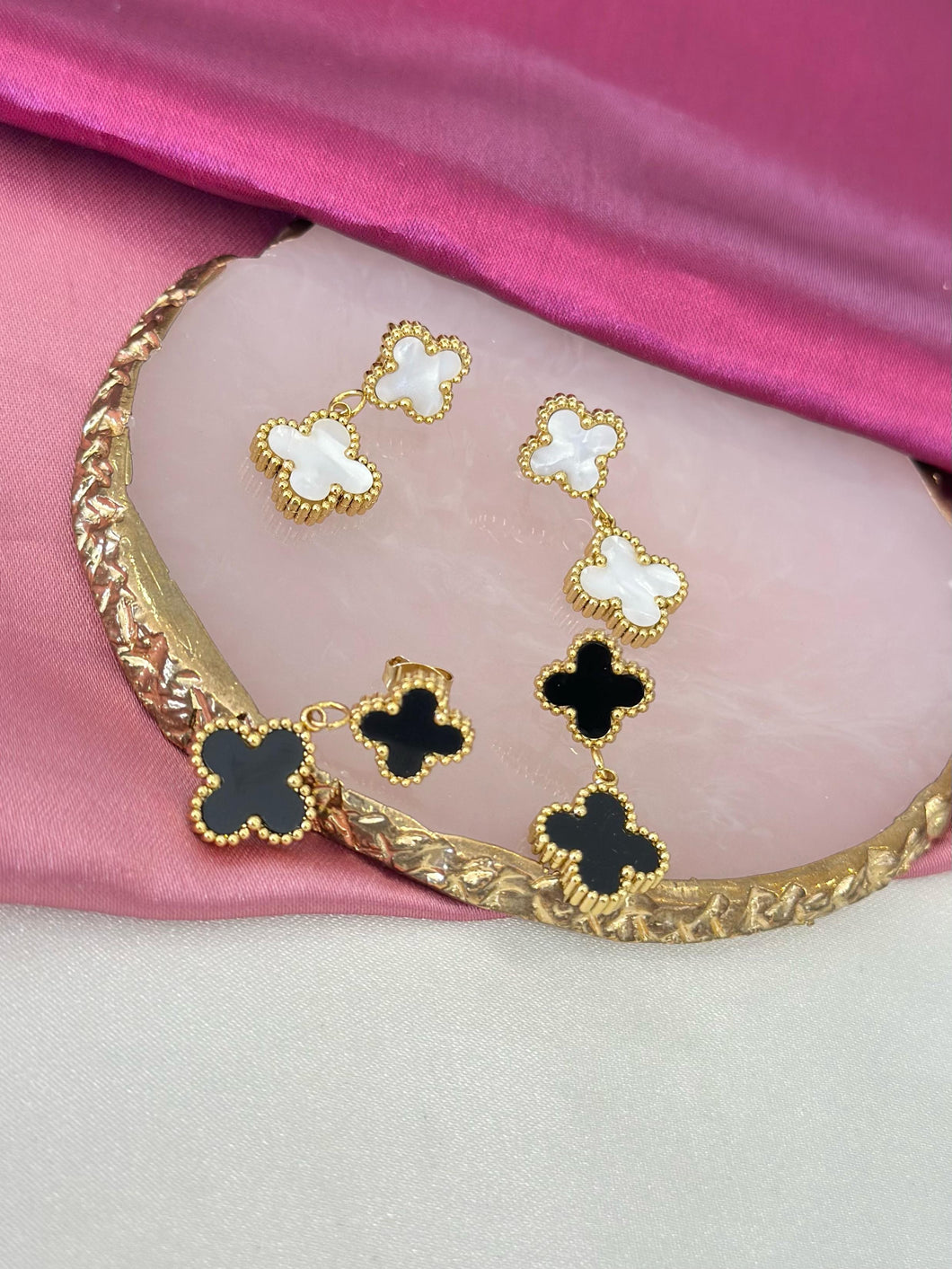 Aretes trebol doble colgante #A11