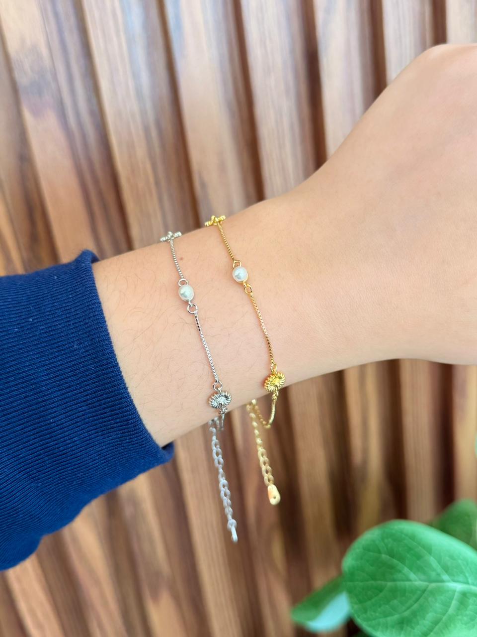Pulsera perla zirconia flores #H17.1