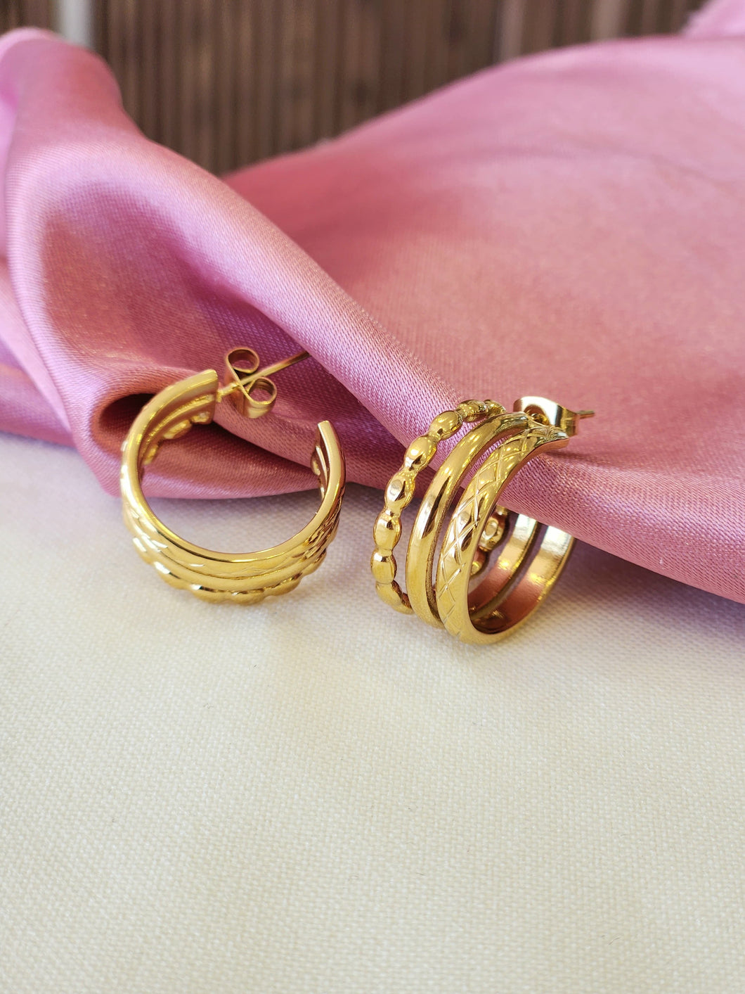 Arracadas triple estilo bolita liso rombo #E2
