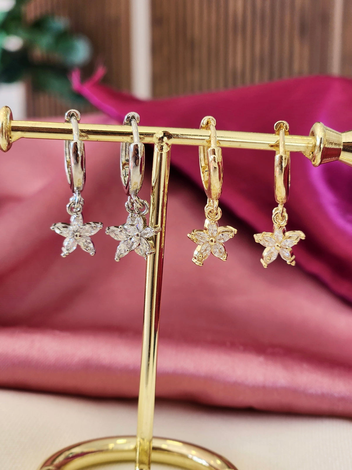 Arracadas doble flor zirconia #K20