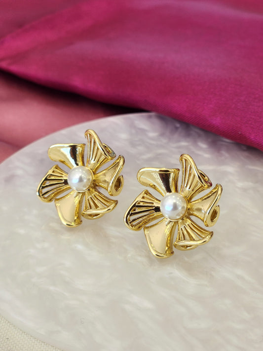 Aretes flor petalo tulipan rayados perla #K17.1