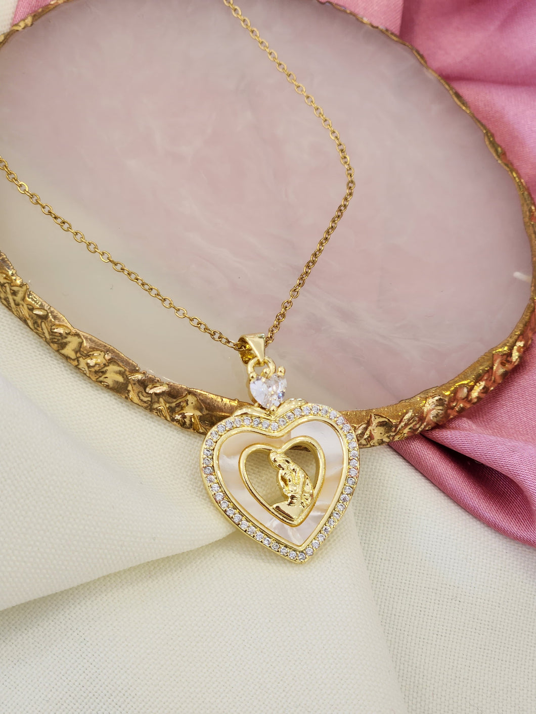 Collar corazon zirconia y madre perla mama e hijo #1  20