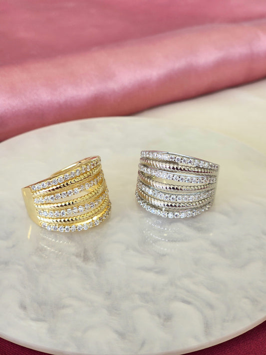 Anillo tiras multiples zirconia #E25