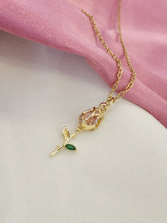 Collar tulipan zirconia rosa y verde #U