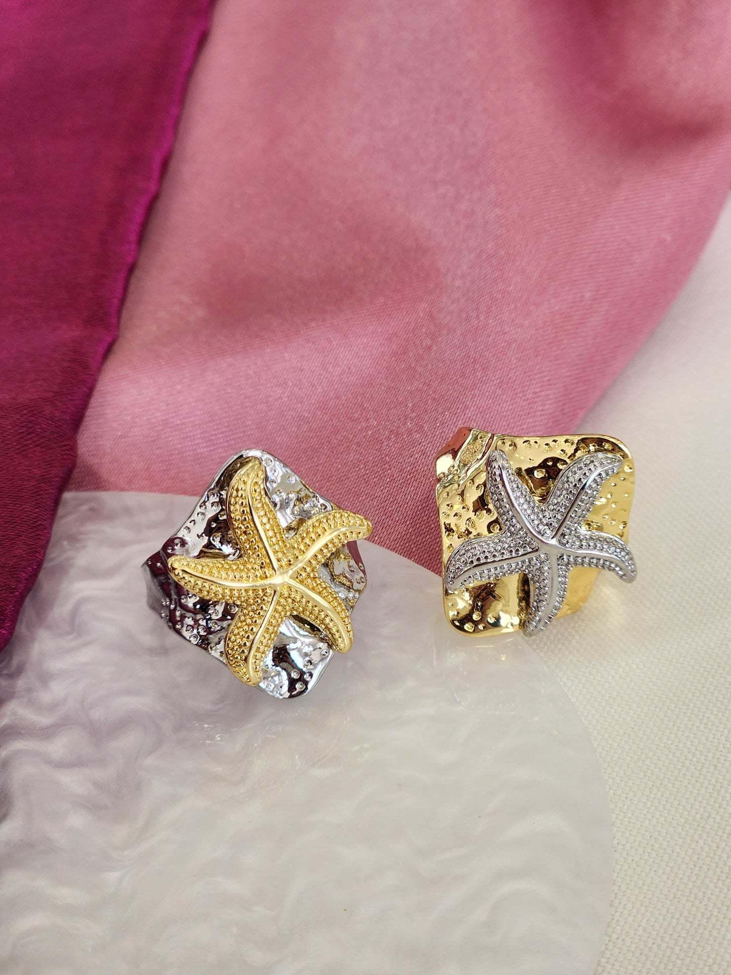Anillo estrella de mar bicolor #B6