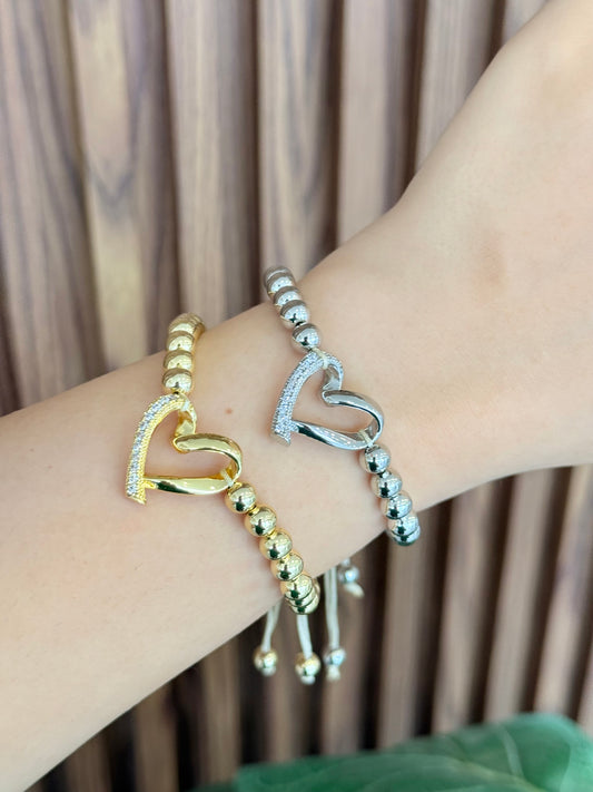 Pulsera bolitas corazon zirconia
