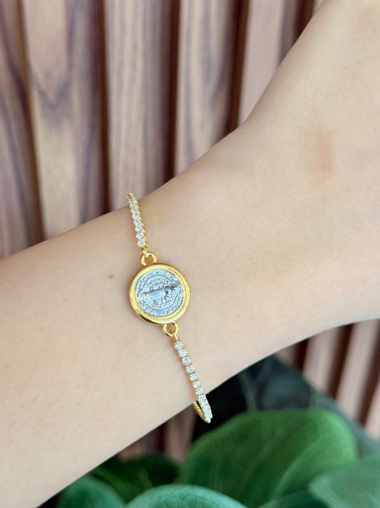 Pulsera San Benito bicolor con zirconia