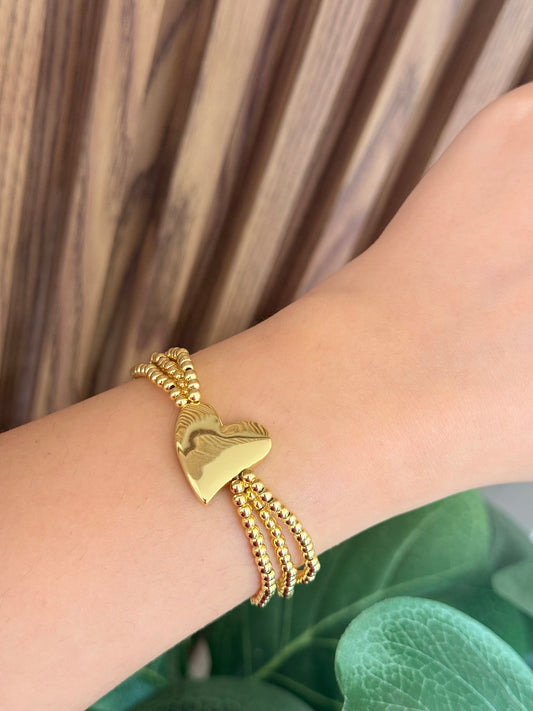 Pulsera corazon balines triple #E6