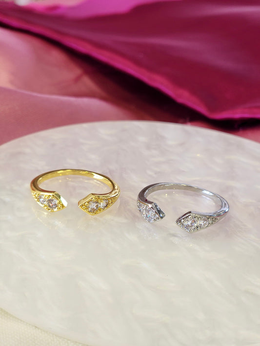 Anillo doble punta zirconia plateado #25